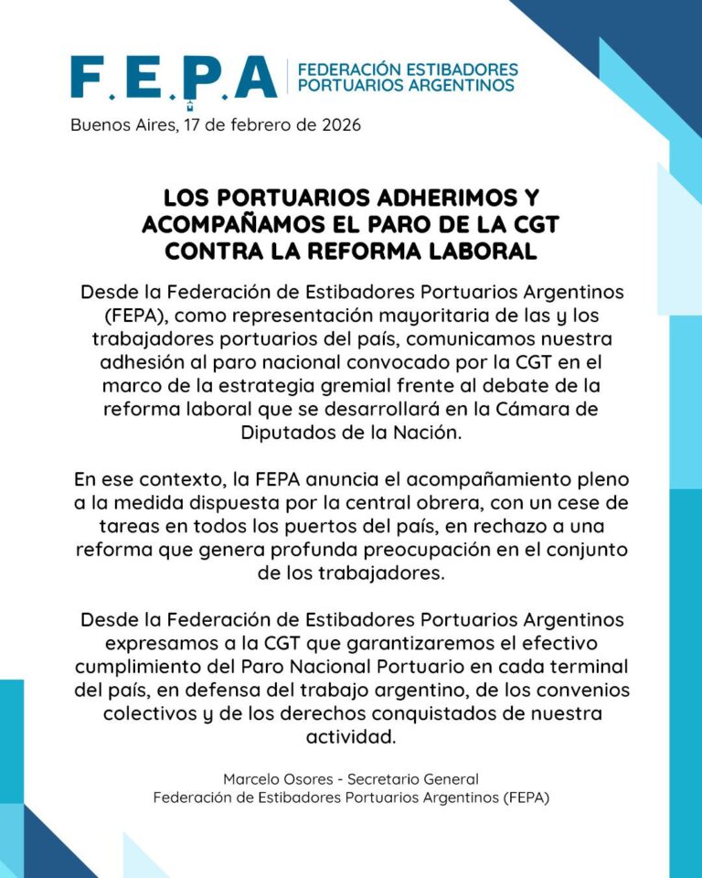 Los portuarios adherimos y acompañamos el paro de la CGT contra la reforma laboral