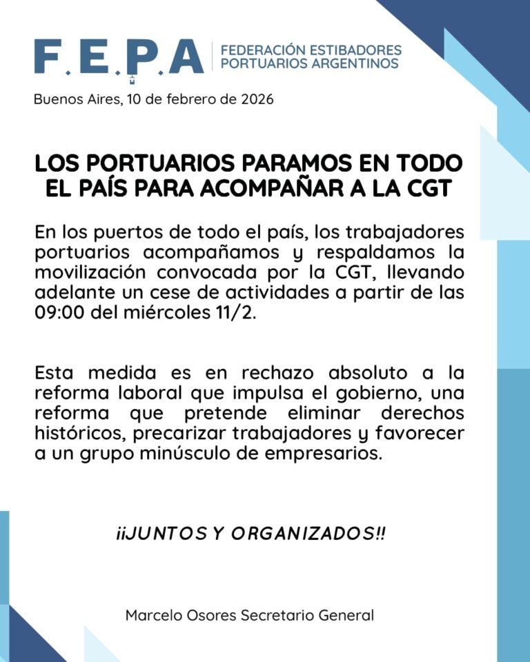 Los portuarios paramos en todo el país para acompañar a la CGT